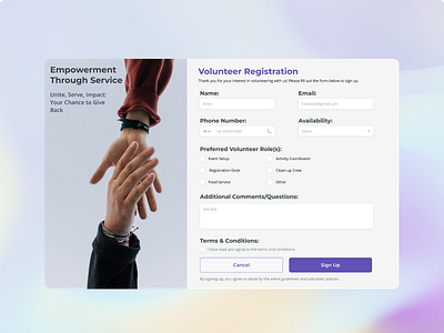 Volunteer Sign-Up Form accessibility communityengagement dailyui designforgood designinspiration inclusivedesign interactivedesign onlineforms socialimpact uiuxdesign userexperience volunteerform volunteersignup