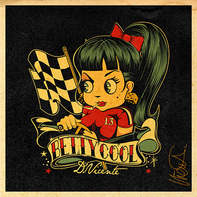 BETTY COOL RACE betty cool digital art illustration inking kustom kulture nft pin up rockabilly