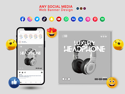 Headphone Social Media Post Design advertising agency banner banner design cover design logo media media design social social design social media social media banner social media post ui ux web banner