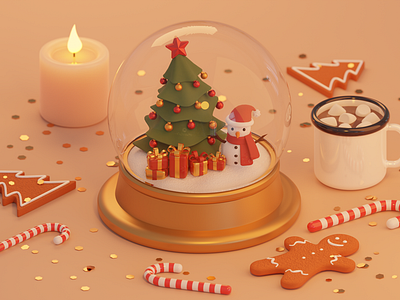 Merry Christmas and a Happy New Year 🎄 3d 3d render cacao candle christmas christmas tree cookie cute ginger cookie graphic design happy new year illustration new year snow globe sweets warm xmas