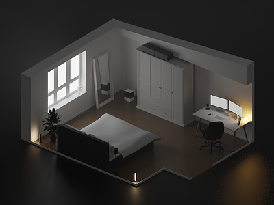 Bedroom (WIP) 3d blender home home office orthographic rendering room