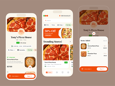 Pizza Delivery Mobile App app design app ui delivery delivery app fast food food food delivery food delivery service home screen minimal mobile app mobile app design mobile ui pizza product design serif fonts ui user experience user interface ux