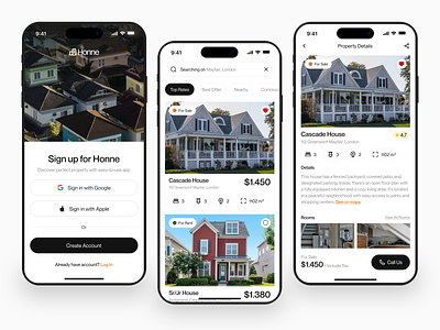 Honne - Real Estate Mobile Apps appartment clean community design home house interface land mobile mobile apps product detail product screen property property app real estate real estate design rent ui uix