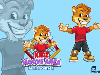 KIDZ MOOVE AREA - Family Center animal cartoon cartoon character cartoon logo cartoon mascot center design illustration leisure logo logo creation logo maker mascot mascot logo tiger vector art vector logo