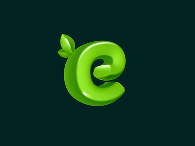 Letter E logo 3D render in cartoon cubic style with green leaves alphabet cubic design eco green icon illustration impossible isometric leaf letter logo mark
