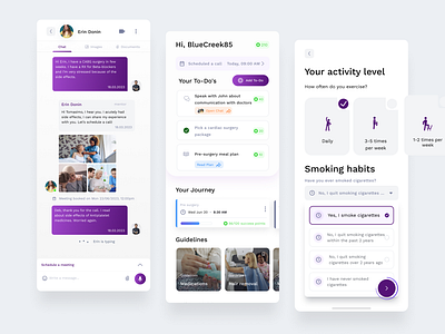 Medical and health app app chat dashboard health medical progress violet