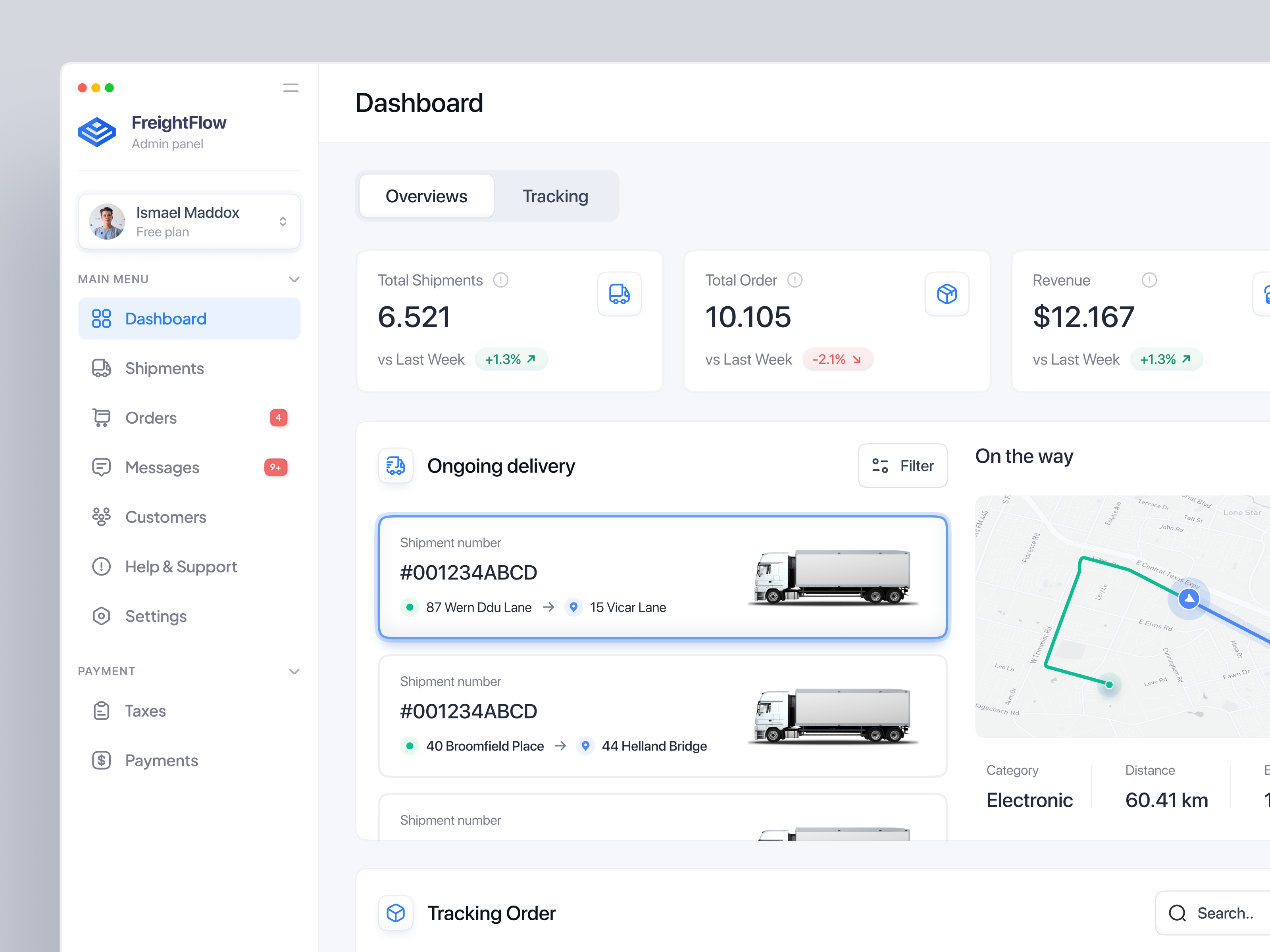Shipment Management Dashboard - FreightFlow admin dashboard cargo clean dashboard dekstop app delivery design desktop logistic minimalist product design saas shipment management shipping management tracking transportation ui uidesign ux web app