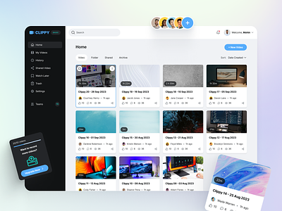 Dashboard Card UI app designer app ui cardui chromeextension chromeplugin darksidebar dashboard dekstop app grid view landingpage leftmenu pluginui screenrecoder screenshare sidebarui ui designer upgrade videorecorder web ui webapp