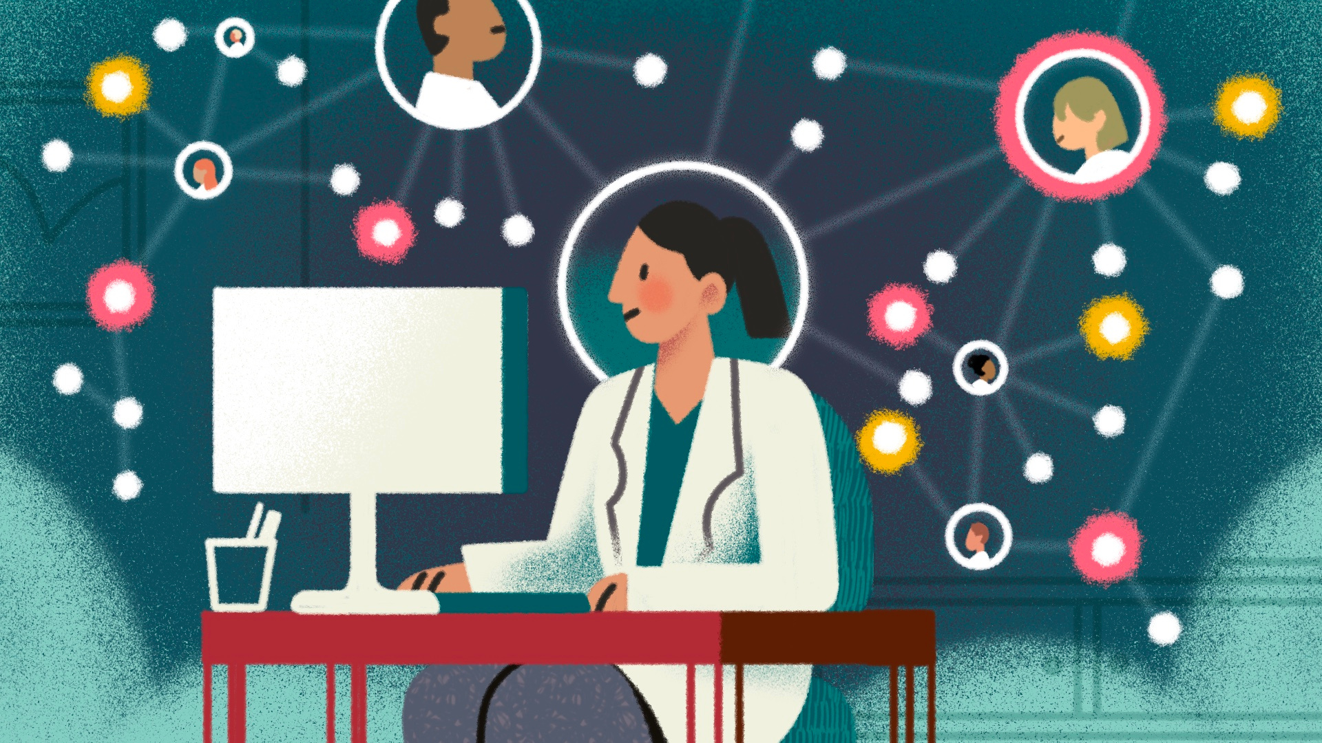 Online community of doctors blue cute digital doctor green illustration online procreate teal texture