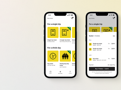 Tickets app basket buy ios list mobile product design public transportation purchase ticket tickets ui