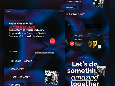 Keakr Corporate - The Music Network 3d carrousel abstract carrousel crypto cryptocurrency decentralised ethereum foundation generative heavy keakr landing page music music network network product design startup ui ui design webgl