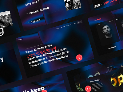 Keakr Corporate - The Music Network 3d carrousel 3d slider carrousel crypto cryptocurrency decentralised ethereum foundation heavy font hover interaction keakr landing page music music nft nft product design startup ui ui design