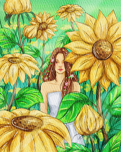 Sunflower Field digital art drawing fanart graphic design illustration logo painting semi realistic watercolour painting