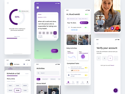 Medical and health app 2 app branding chat dashboard design health medical survey system violet