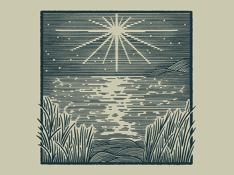 lake michigan faux engraving beach engraving lake landscape michigan north ocean star sun water