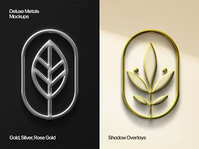 Deluxe Realistic Chrome Mockups chrome design download gold logo logotype luxury metal metallic mockup pixelbuddha polished realistic rose gold shadow overlay shiny sign signage silver template