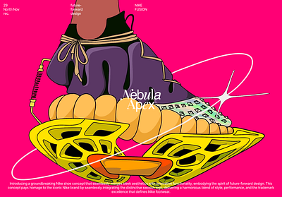 Nebula Apex Shoe Illustration 2d 2d illustration art boots branding concept design futuristic graphic design graphics illustration logo nike pink poster retro shoe sketch space vibrant