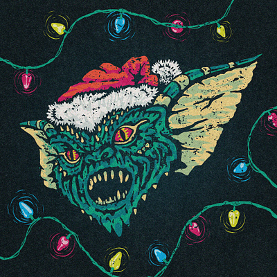 Stripe beheaded! 80s christmas gremlin holidays horror illustration lights monster movie santa hat stripe