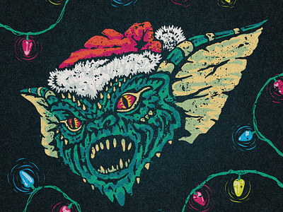 Stripe beheaded! 80s christmas gremlin holidays horror illustration lights monster movie santa hat stripe