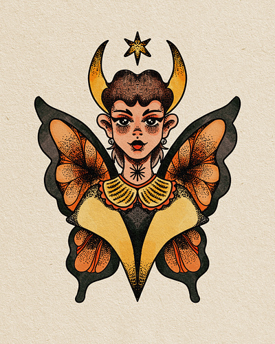 Butterfly woman character digital art illustration