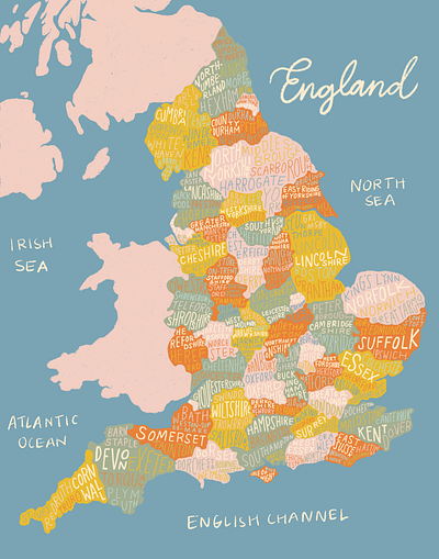 Map of England england graphicdesign illustration lettering map mapofengland