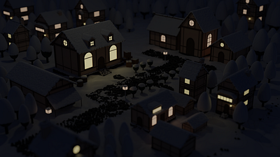 Snowy Night of a Village #Coloso 3d blender coloso snowy village