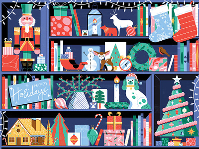 Deck The Shelves 2d christmas digital festive flat folioart holidays illustration jigsaw puzzle michael driver packaging design