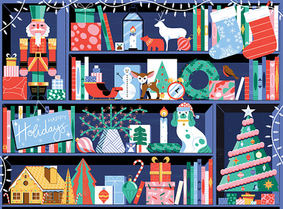Deck The Shelves 2d christmas digital festive flat folioart holidays illustration jigsaw puzzle michael driver packaging design