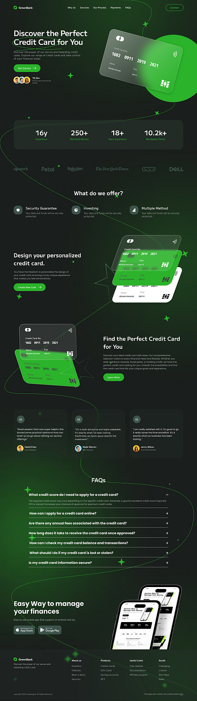 GreenBank - Credit card landing page design fiverr freelancer freelancing illustration landing page design ui upwork web design wordpress