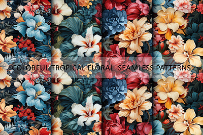 Tropical seamless floral pattern printable textures - Set 4 background botanical digital paper endless pattern fabric floral flower graphic design hibiscus pattern seamless pattern spring summer textile textile printing texture tile tropical flowers tropical seamless floral pattern wallpaper