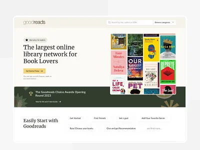 Goodreads - Landing Homepage UI redesign app design booklovers branding homepage redesign landing page design landing page redesign product design redesign screen design social media ui design uiux userinterface ux design website design