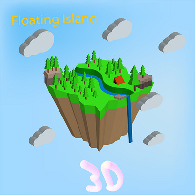 Floating island 3d design floating island graphic design