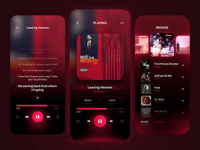 Music Player Mobile App Design - MEHRAX android app application application design design eminem graphic design ios mehran mehrax mobile mobile application music music app music player music player application music player design red app red application ui