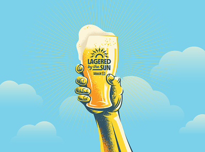Lagered by the Sun beer beer mug branding brewery bubbles clouds design finger hand illustration logo pint pint glass retro sky summer sun sunshine vintage yellow