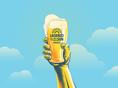 Lagered by the Sun beer beer mug branding brewery bubbles clouds design finger hand illustration logo pint pint glass retro sky summer sun sunshine vintage yellow