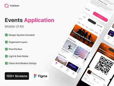 TickTech - Events Mobile App UI Kit app application event events figma mobile party song ticket tickets ui8