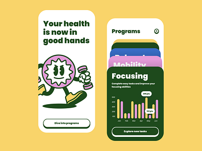 Health Tracking App UI app design cards design fitness focusing health illustration minimalism minimalist minimalist design onboarding product design programs splash screen statistics tabs ui ui ux ux design workout