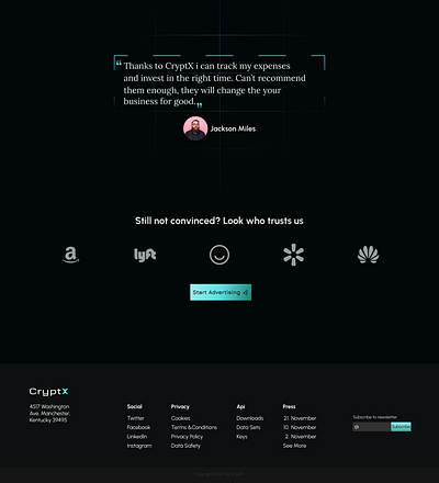 Quote and Footer Section brands cyan dark mode design footer footer design gradient landing page quotes ui web design