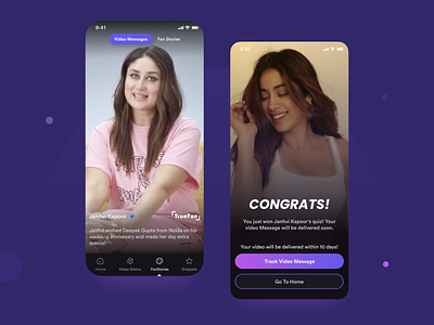 TrueFan: India's Biggest Celebrity Interaction Platform 2023 app design celebrity platform dark mode dark ui game ui gamification mobile app ui uiux ux video message app