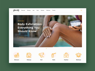 Glowsly (Case Study) article articles dropdown glowsly green hero homepage icons list makeup mega menu review skincare ui ui ux uiux ux web web design website