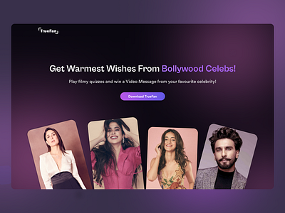 TrueFan: India's Biggest Celebrity Interaction Platform 2023 celebrity celebrity app dark mode dark ui gamification hero section ui ux website