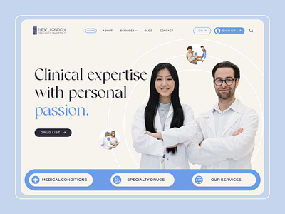 New London Specialty Pharmacy blue website design graphic design health care medicines new york online shop pharmacist pharmacy ui uiux ux visual design website