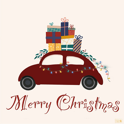 Red car with presents car christmas card design graphic design graphic designer illustration presents procreate