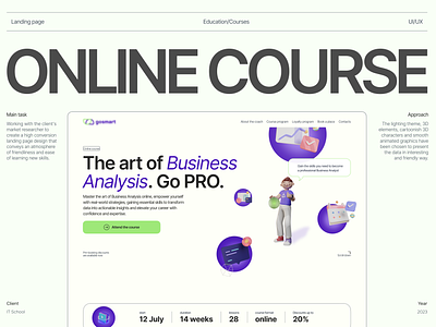 Online course for Business Analysis | Landing page | Education 3d animation couses custom design design education figma interaction landing page landing page design mockup online course ui uiux ux web design webinars website website design