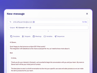 Smart Email Assist - Sales GenAI Assistant ai assistant animation chatgpt design email generation email suggestion genai assist motion outreach outreach.io sales sales assisstant ui user interface ux motion