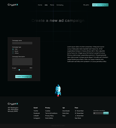 Another page cyan dark mode design footer form gradient ui web