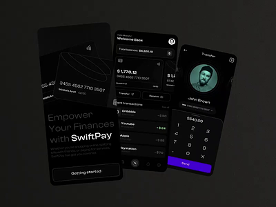 SwiftPay App UI/UX animation animation mobile bank clean ui dark mode finance interface mobile mobile ui mobiledesign motion graphics ui uiux