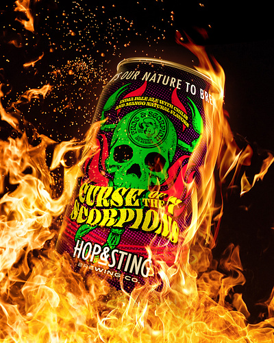 Curse of the 7 Scorpions beer can craft beer fire illustration label label design labels merch merch design packaging products scorpion skull type typography