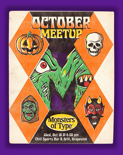 Monsters of Type Poster devil halloween illustration mask monster pumpkin skull type typography witch