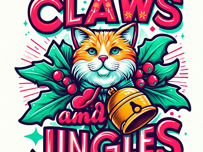 Claws and Jingles animal bell cat christmas graphic design holiday illustration t shirt design vector